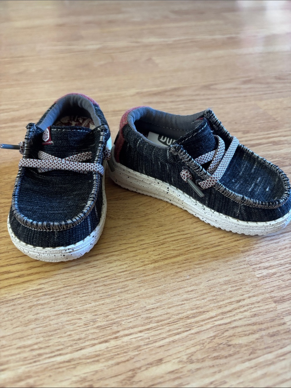 Hey Dude Kids Black Denim Moccasin Slip-Ons with White Soles
